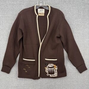 Vtg Whiting Cardigan Sweater Unisex Medium Brown Varsity Letterman Santa Fe 64